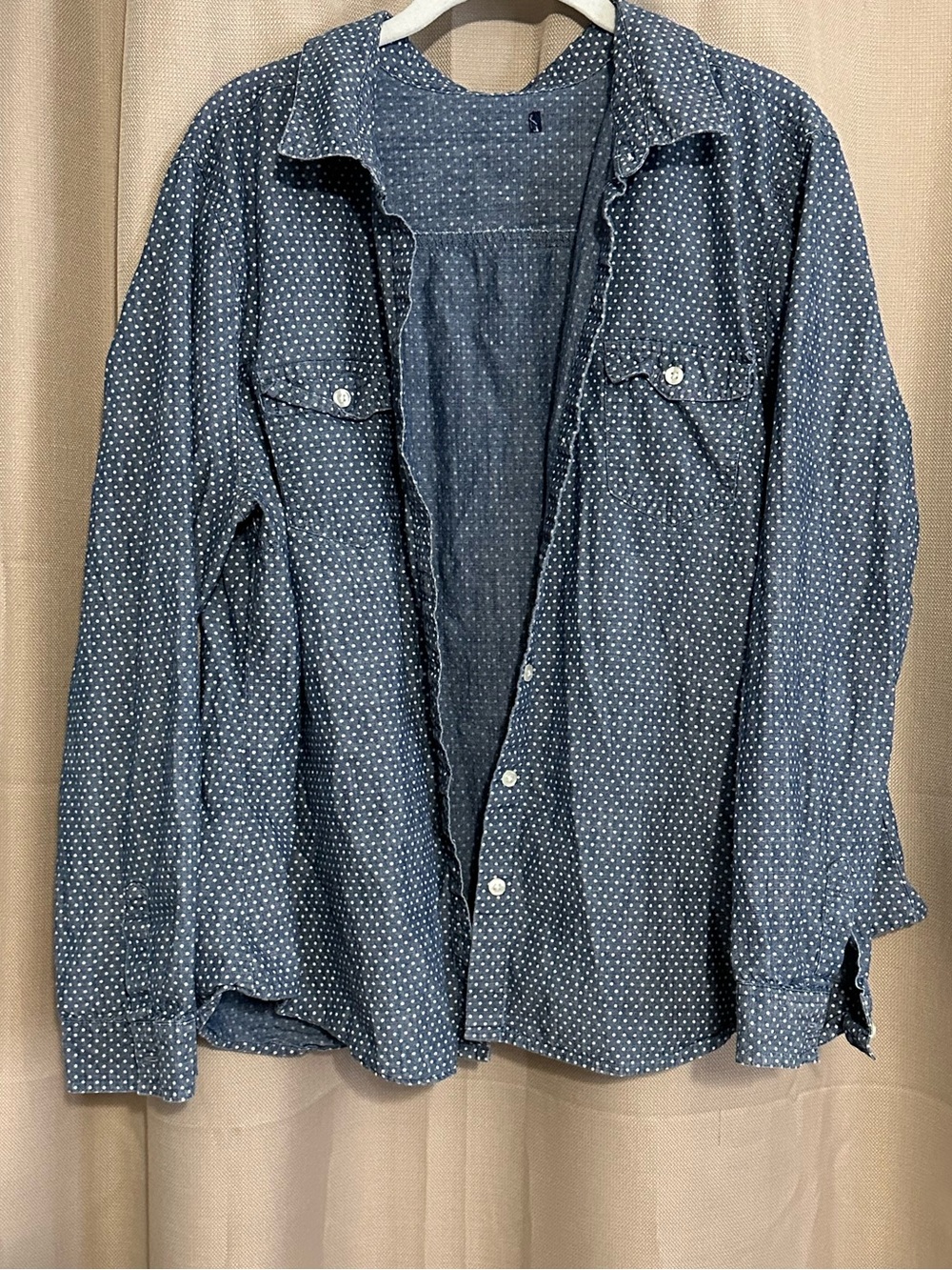 Printed chambray blue dot oversized shirt l - Picture 3 of 7